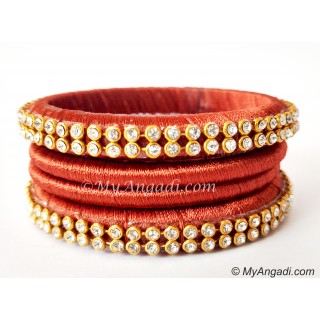 Brick Red Colour Silk Thread Bangles-4 Set