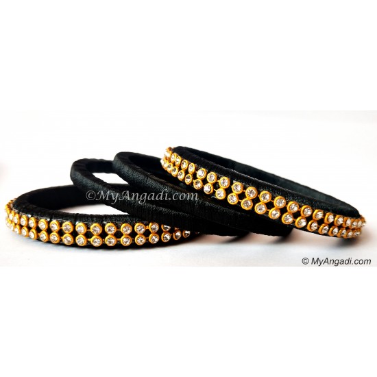 Black Colour Silk Thread Bangles-4 Set