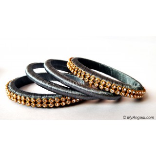 Grey Colour Silk Thread Bangles-4 Set