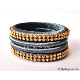 Grey Colour Silk Thread Bangles-4 Set