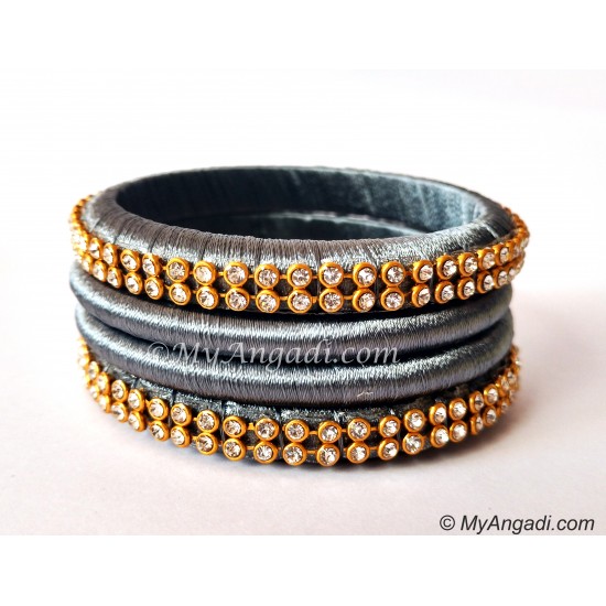 Grey Colour Silk Thread Bangles-4 Set