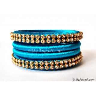 Blue Colour Silk Thread Bangles-4 Set
