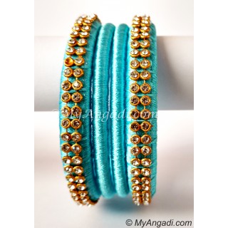 Turquoise Blue Colour Silk Thread Bangles-4 Set