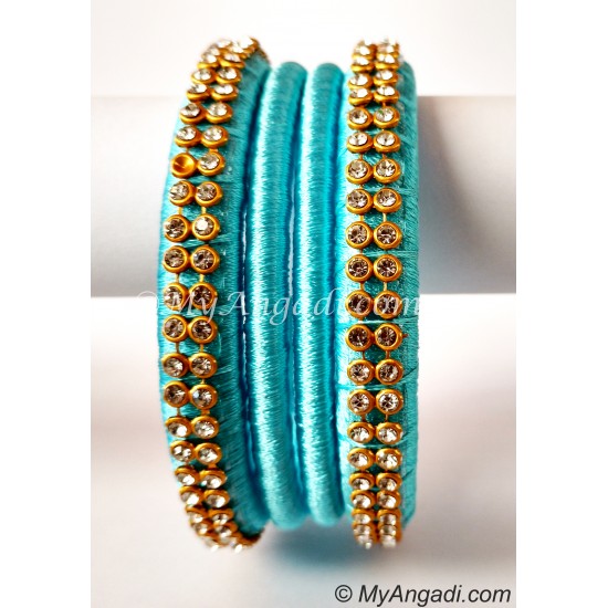 Turquoise Blue Colour Silk Thread Bangles-4 Set Turquoise Blue Colour Silk Thread Bangles-4 Set