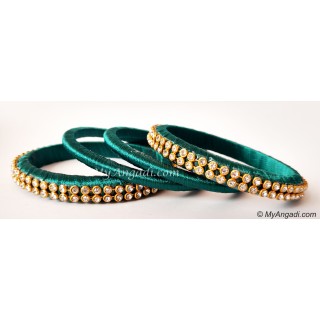 Teal Green Colour Silk Thread Bangles-4 Set