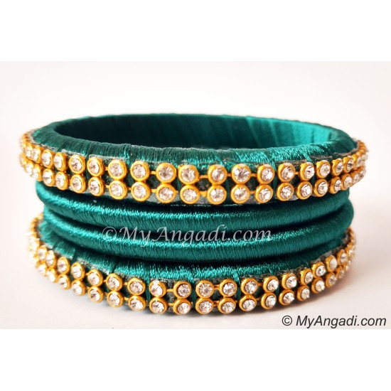 Teal Green Colour Silk Thread Bangles-4 Set