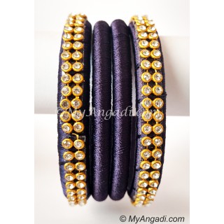 Dark Blue Colour Silk Thread Bangles-4 Set