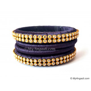 Dark Blue Colour Silk Thread Bangles-4 Set