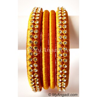 Golden Colour Silk Thread Bangles-4 Set