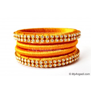 Dark Yellow Colour Silk Thread Bangles-4 Set