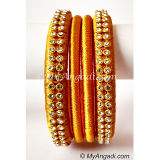 Dark Yellow Colour Silk Thread Bangles-4 Set