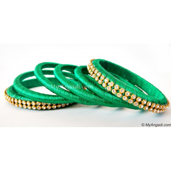 Green Silk Thread Bangles-6 Set