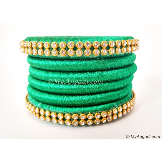 Green Silk Thread Bangles-6 Set