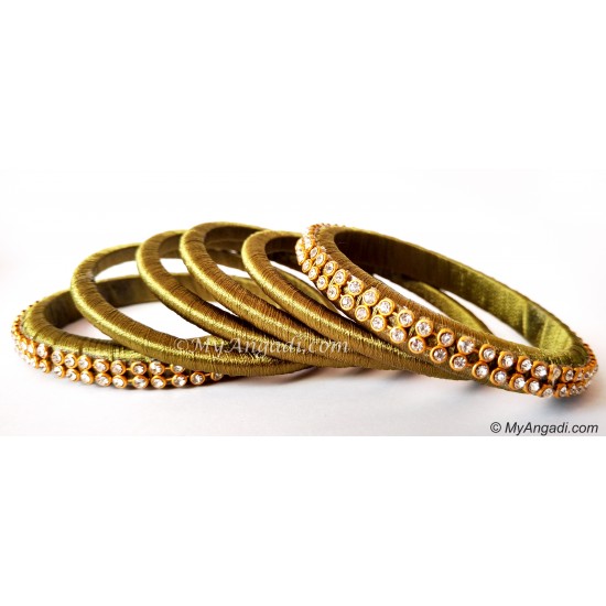 Olive Green Colour Silk Thread Bangles-6 Set