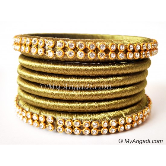 Olive Green Colour Silk Thread Bangles-6 Set