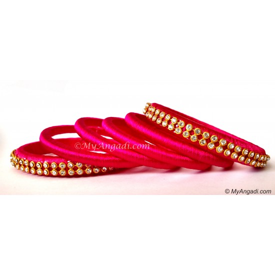 Pink Silk Thread Bangles-6 Set