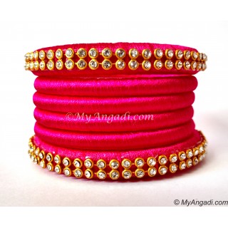 Pink Silk Thread Bangles-6 Set