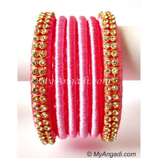 Rose Colour Silk Thread Bangles-6 Set Rose Colour Silk Thread Bangles-6 Set