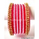 Rose Colour Silk Thread Bangles-6 Set