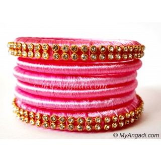 Rose Colour Silk Thread Bangles-6 Set