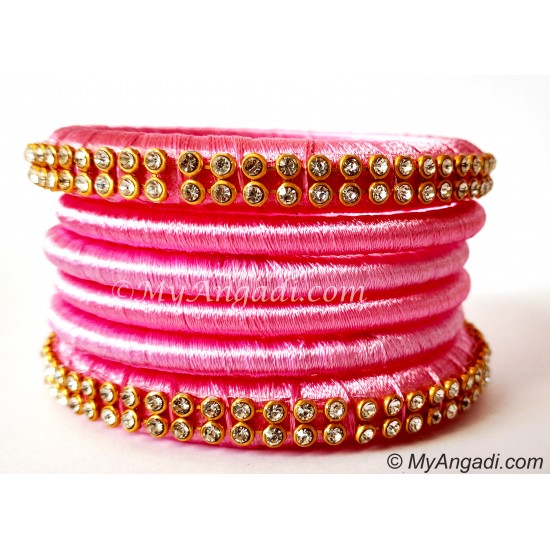 Rose Colour Silk Thread Bangles-6 Set Rose Colour Silk Thread Bangles-6 Set