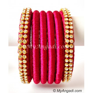 Magenta Colour Silk Thread Bangles-6 Set