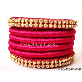 Magenta Colour Silk Thread Bangles-6 Set