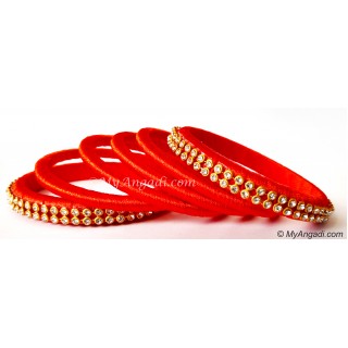 Orange Colour Silk Thread Bangles-6 Set