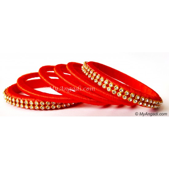 Orange Colour Silk Thread Bangles-6 Set