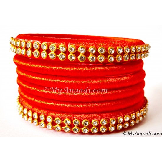 Orange Colour Silk Thread Bangles-6 Set