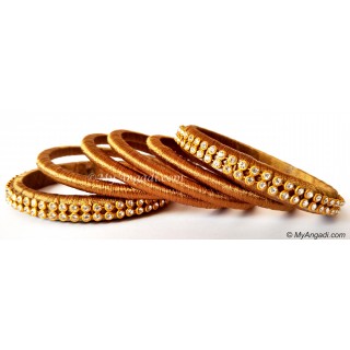 Kakki Colour Silk Thread Bangles-6 Set