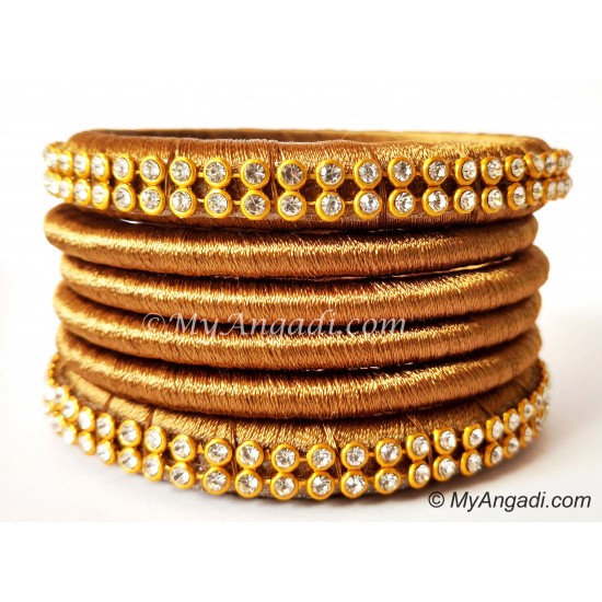 Kakki Colour Silk Thread Bangles-6 Set