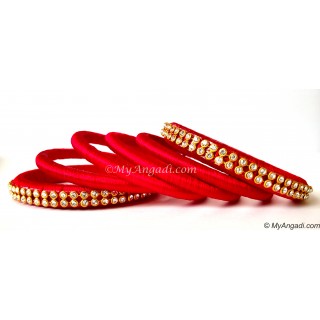 Red Colour Silk Thread Bangles-6 Set
