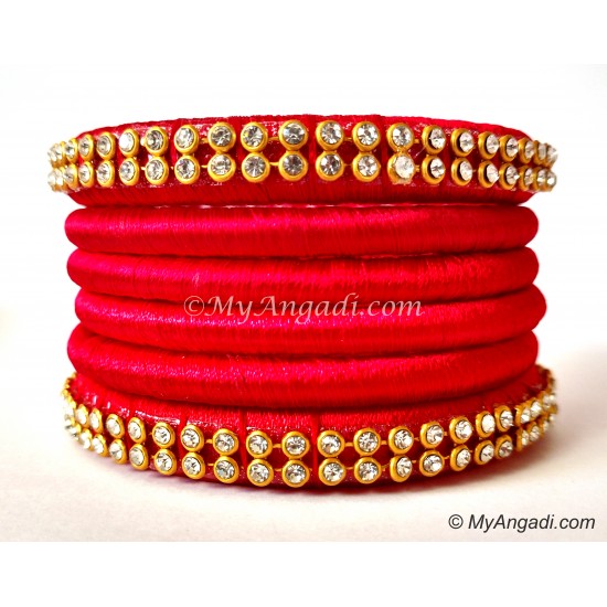 Red Colour Silk Thread Bangles-6 Set