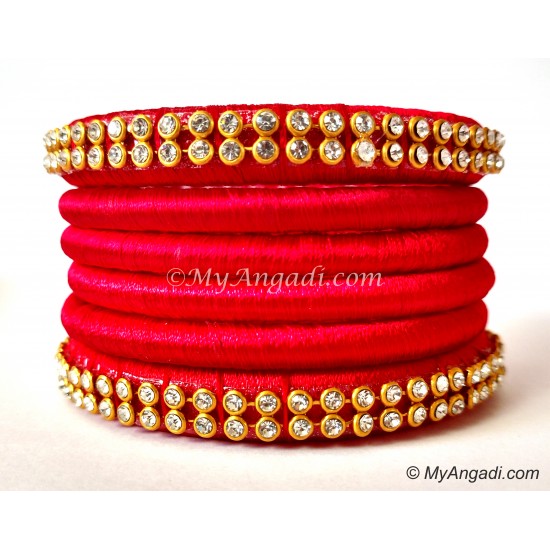 Red Colour Silk Thread Bangles-6 Set Red Colour Silk Thread Bangles-6 Set