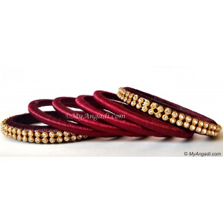 Maroon Colour Silk Thread Bangles-6 Set