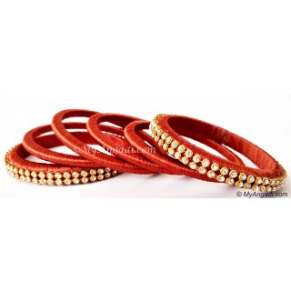 Brick Red Colour Silk Thread Bangles-6 Set