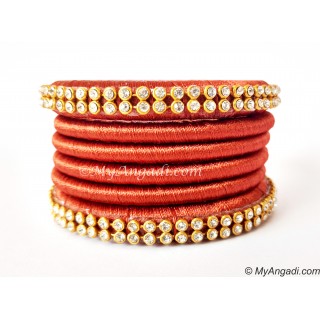 Brick Red Colour Silk Thread Bangles-6 Set