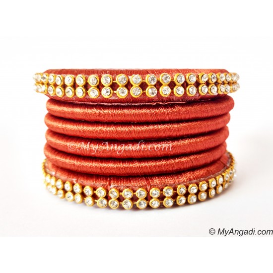 Brick Red Colour Silk Thread Bangles-6 Set