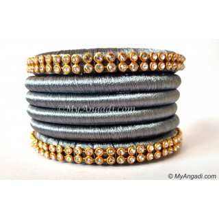 Grey Colour Silk Thread Bangles-6 Set