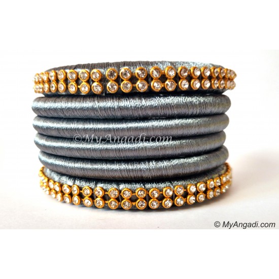 Grey Colour Silk Thread Bangles-6 Set Grey Colour Silk Thread Bangles-6 Set