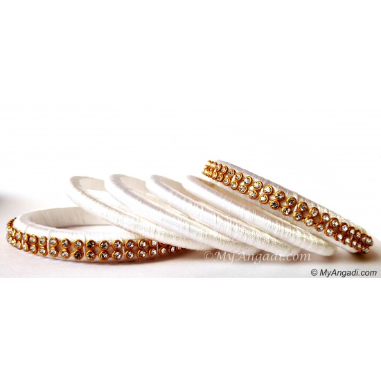 White  Silk Thread Bangles-6 Set