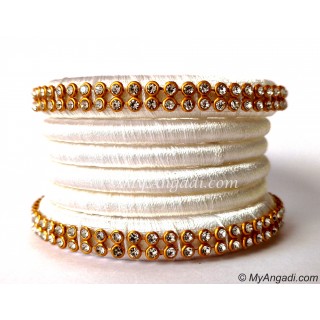 White  Silk Thread Bangles-6 Set