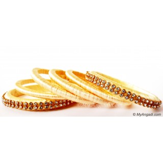 Ivory Colour Silk Thread Bangles-6 Set