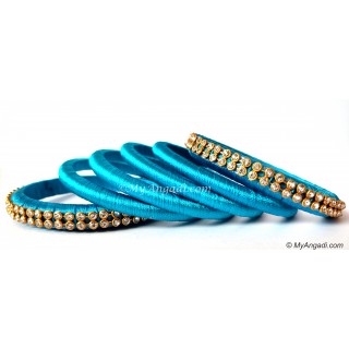 Blue Colour Silk Thread Bangles-6 Set