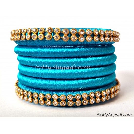 Blue Colour Silk Thread Bangles-6 Set