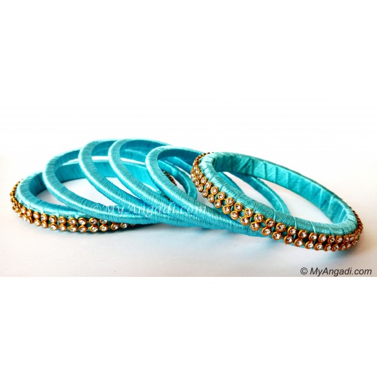 Turquoise Blue Colour Silk Thread Bangles-6 Set