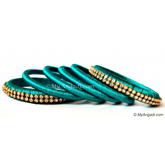 Teal Green Colour Silk Thread Bangles-6 Set