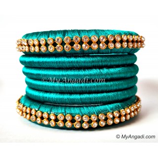 Teal Green Colour Silk Thread Bangles-6 Set