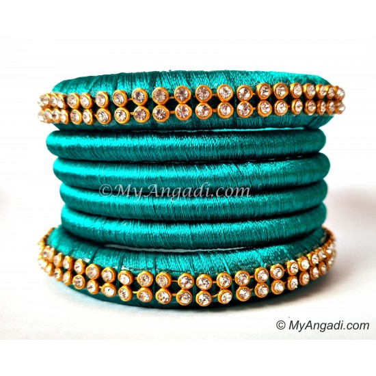Teal Green Colour Silk Thread Bangles-6 Set